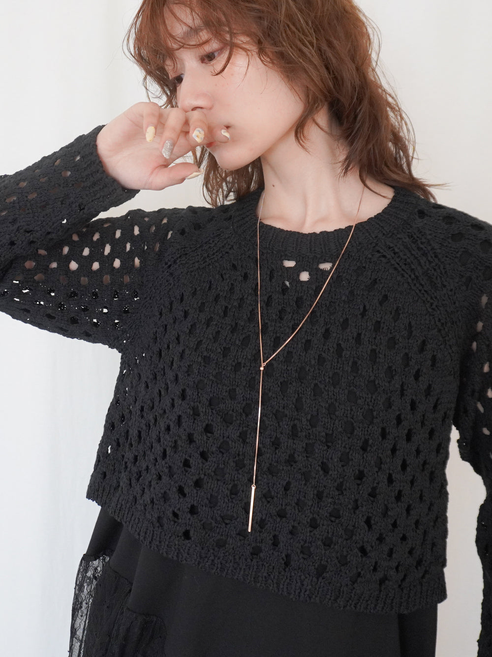 Back Consciousクロシェッニットトップス