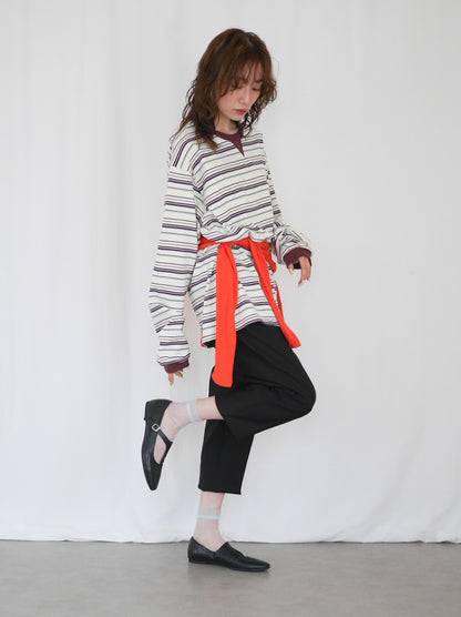 Big silhouette マルチボーダーVガゼットロングTシャツ