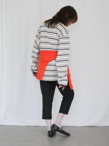 Big silhouette マルチボーダーVガゼットロングTシャツ
