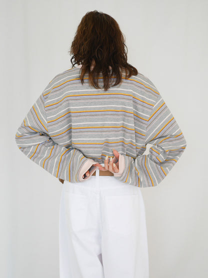 Big silhouette マルチボーダーVガゼットロングTシャツ