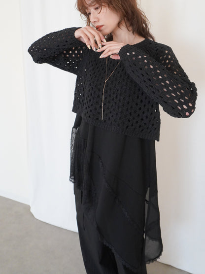Asymmetry mixed materials タンクトップドレス