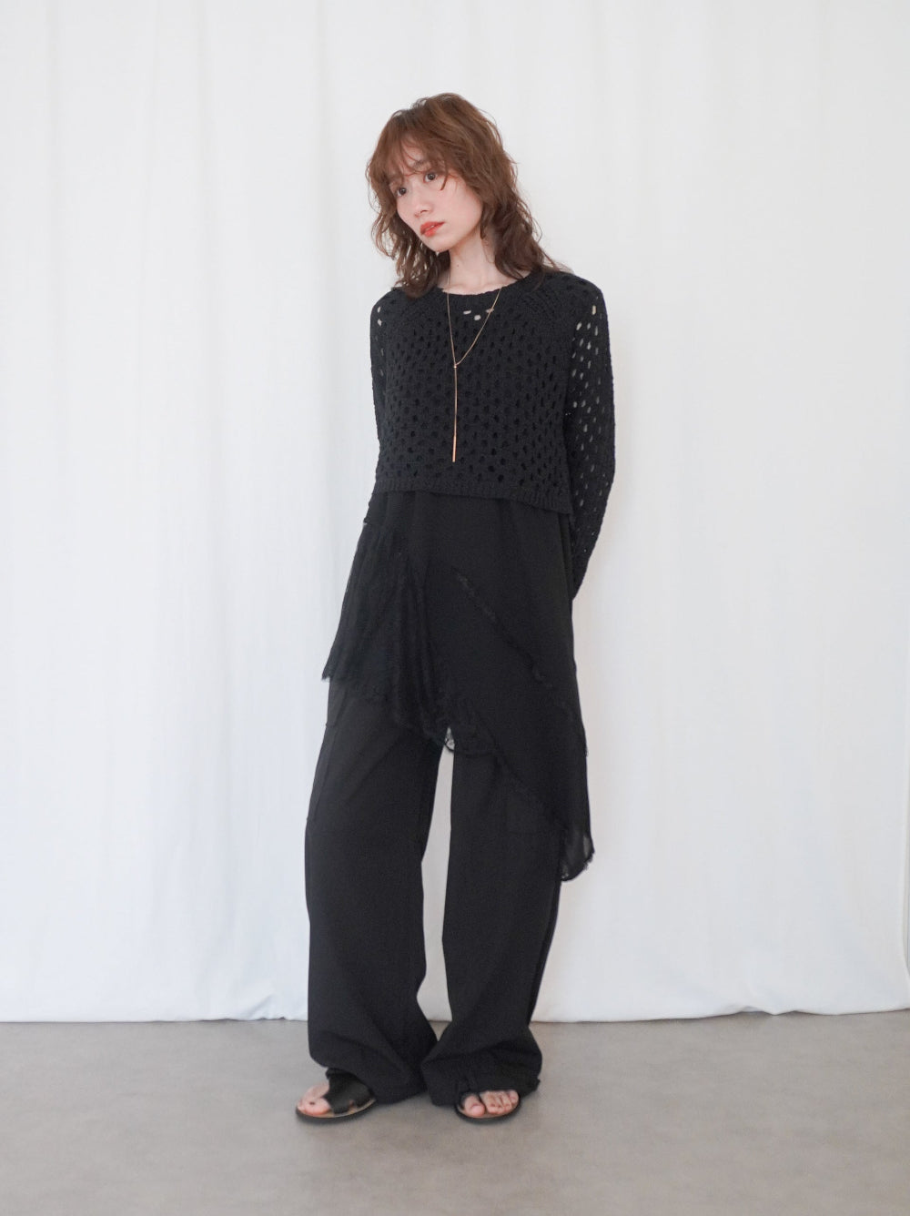 Asymmetry mixed materials タンクトップドレス