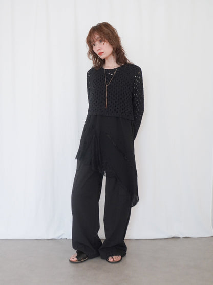 Asymmetry mixed materials タンクトップドレス