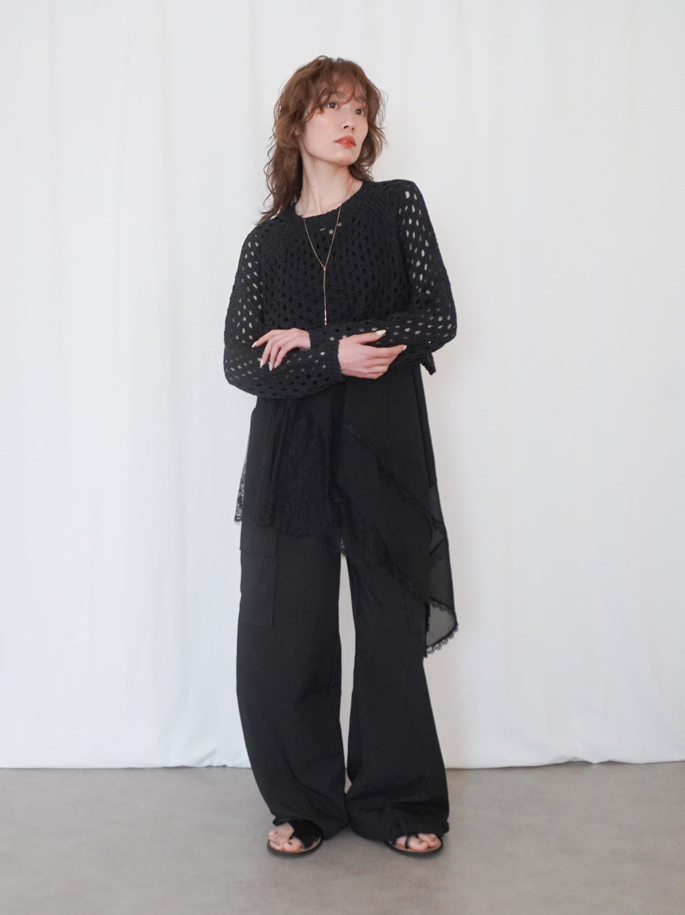 Asymmetry mixed materials タンクトップドレス