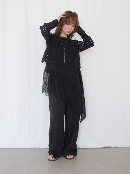 Asymmetry mixed materials タンクトップドレス