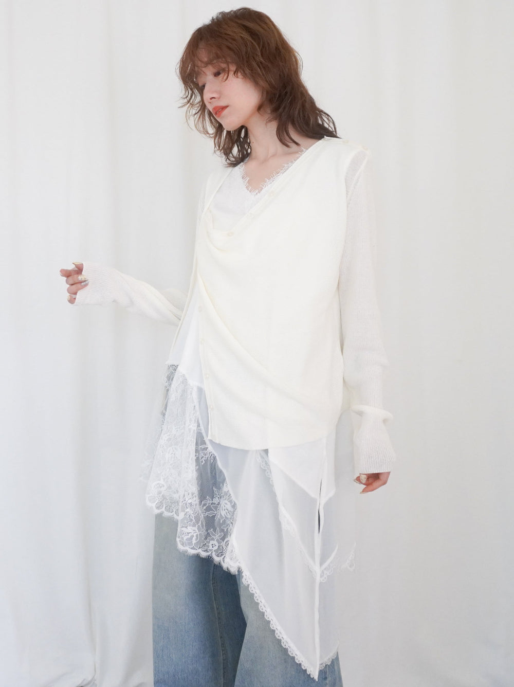Asymmetry mixed materials タンクトップドレス