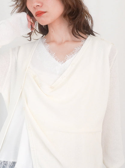 Asymmetry mixed materials タンクトップドレス