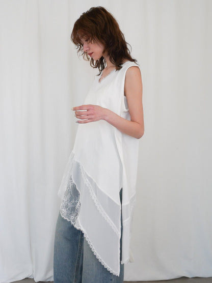 Asymmetry mixed materials タンクトップドレス