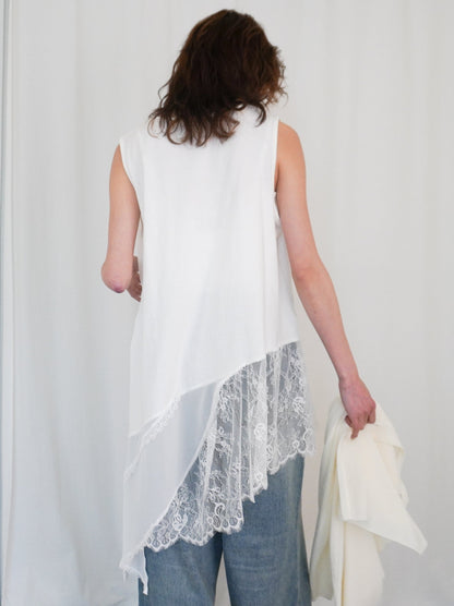 Asymmetry mixed materials タンクトップドレス