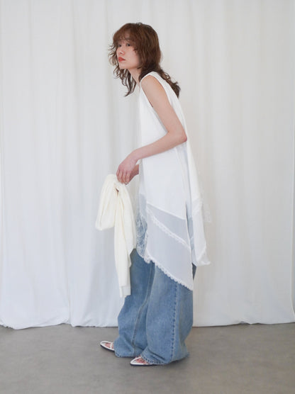 Asymmetry mixed materials タンクトップドレス