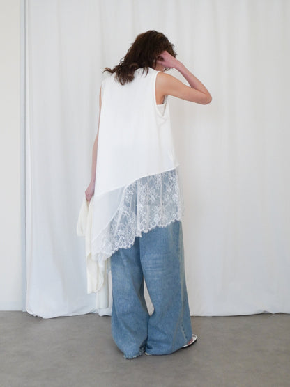 Asymmetry mixed materials タンクトップドレス