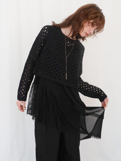 Asymmetry mixed materials タンクトップドレス