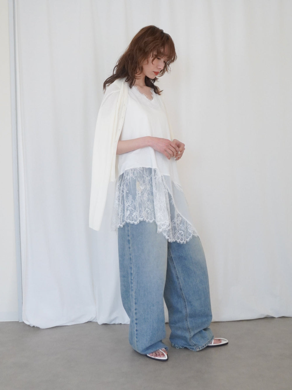 Asymmetry mixed materials タンクトップドレス