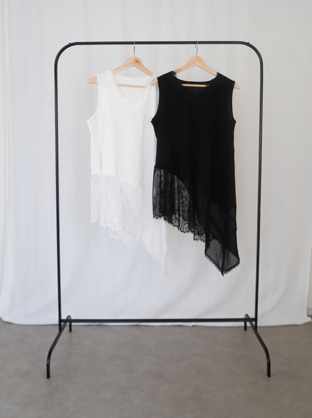 Asymmetry mixed materials タンクトップドレス