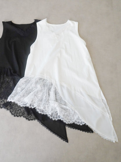 Asymmetry mixed materials タンクトップドレス