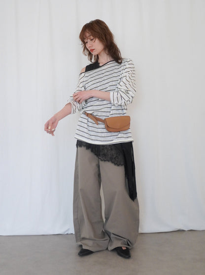 Asymmetry mixed materials タンクトップドレス