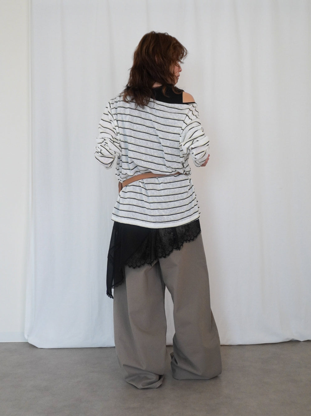 Asymmetry mixed materials タンクトップドレス