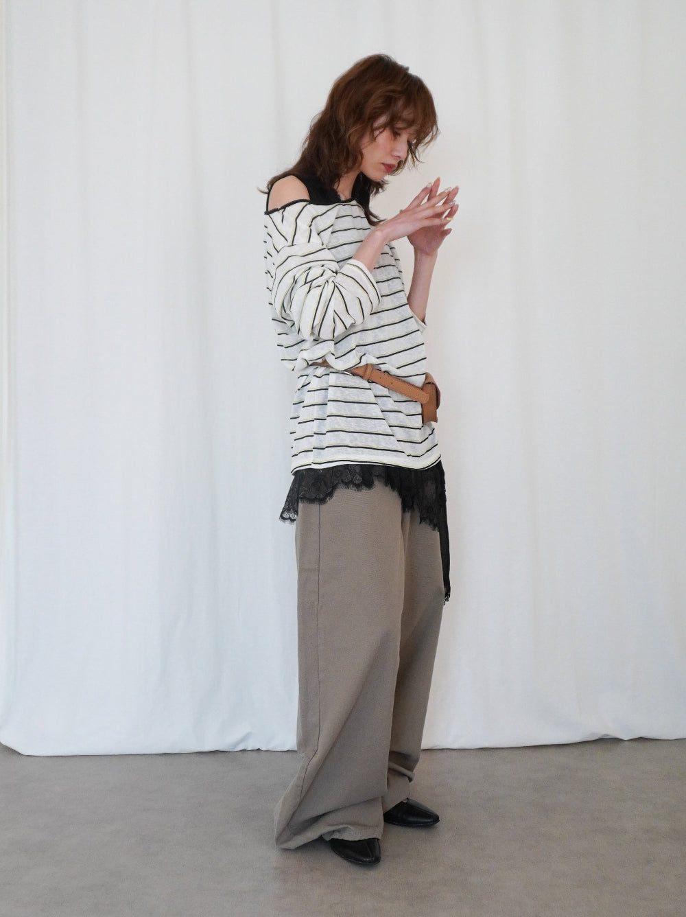 Asymmetry mixed materials タンクトップドレス