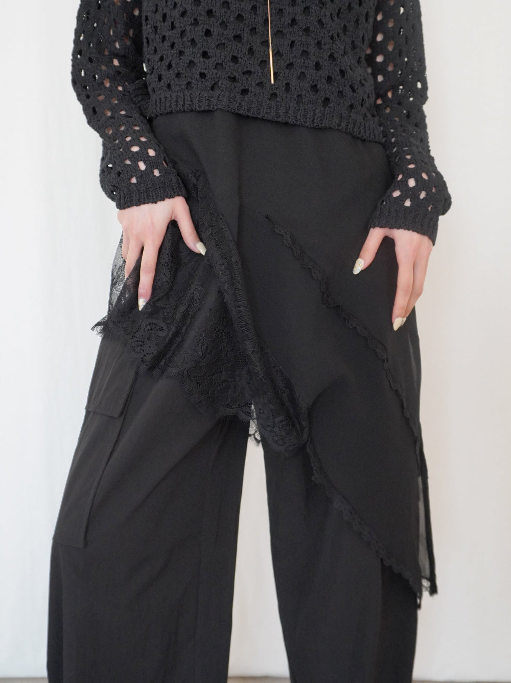 Asymmetry mixed materials タンクトップドレス