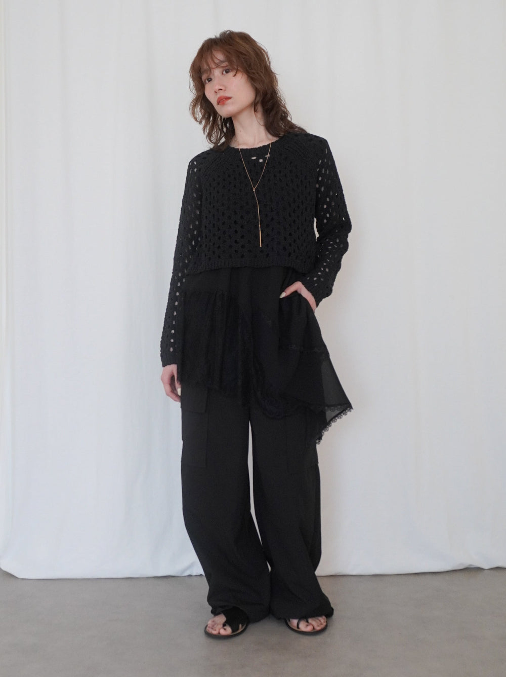 Asymmetry mixed materials タンクトップドレス