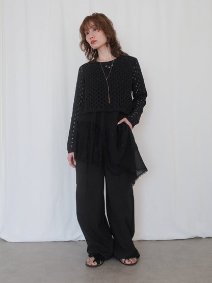 Asymmetry mixed materials タンクトップドレス