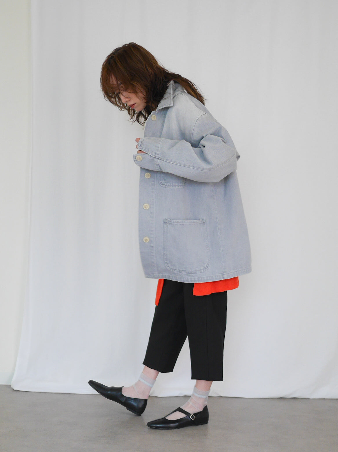 Gray wash denim カバーオール