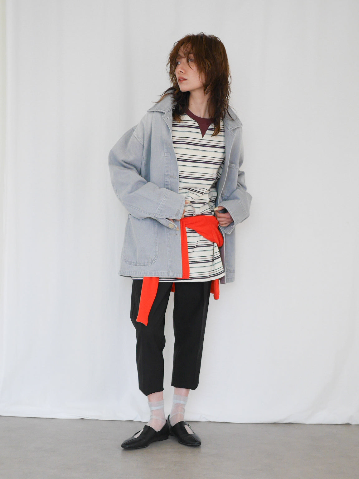 Gray wash denim カバーオール