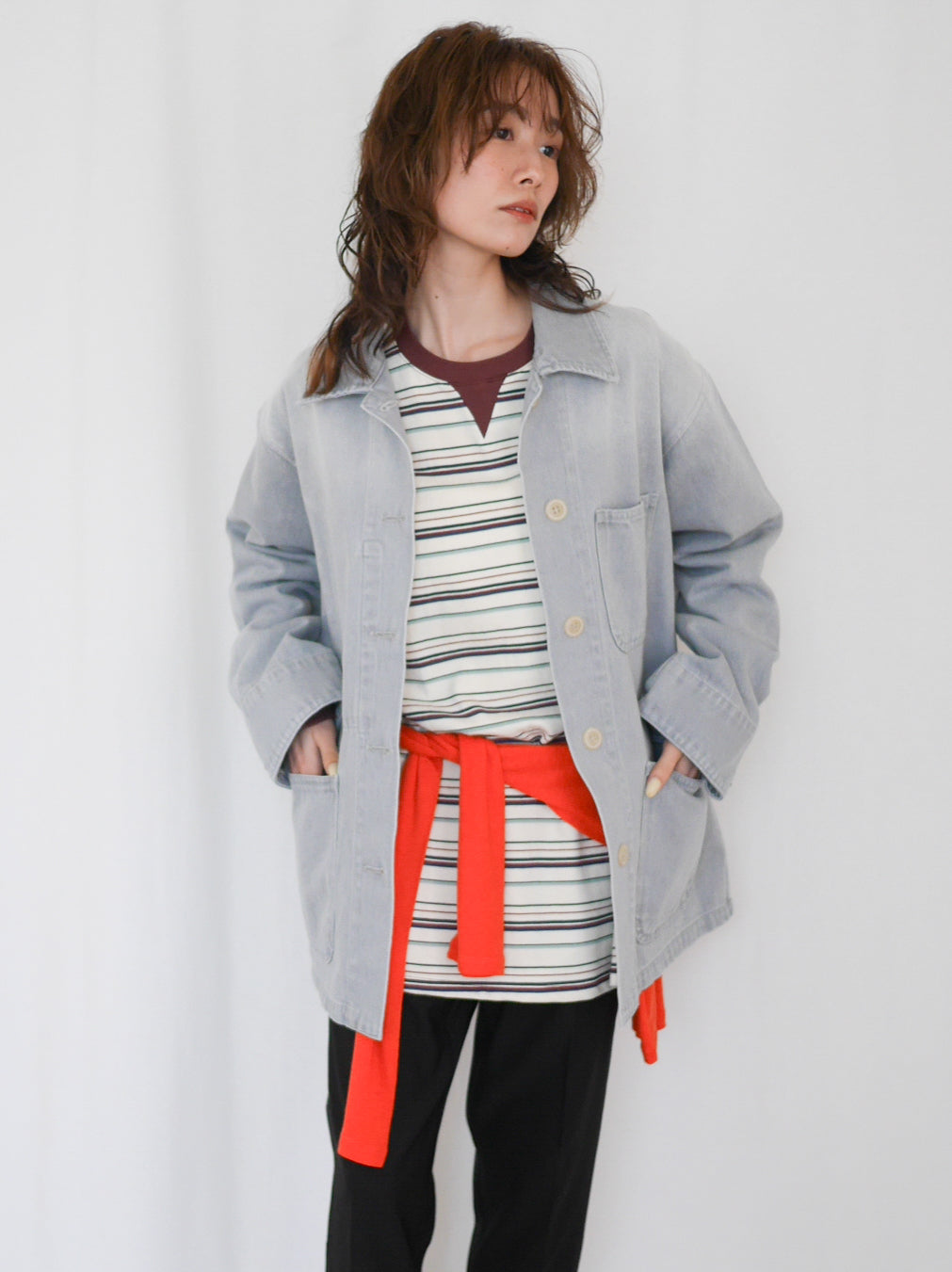 Gray wash denim カバーオール