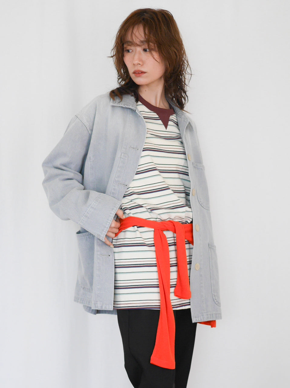 Gray wash denim カバーオール