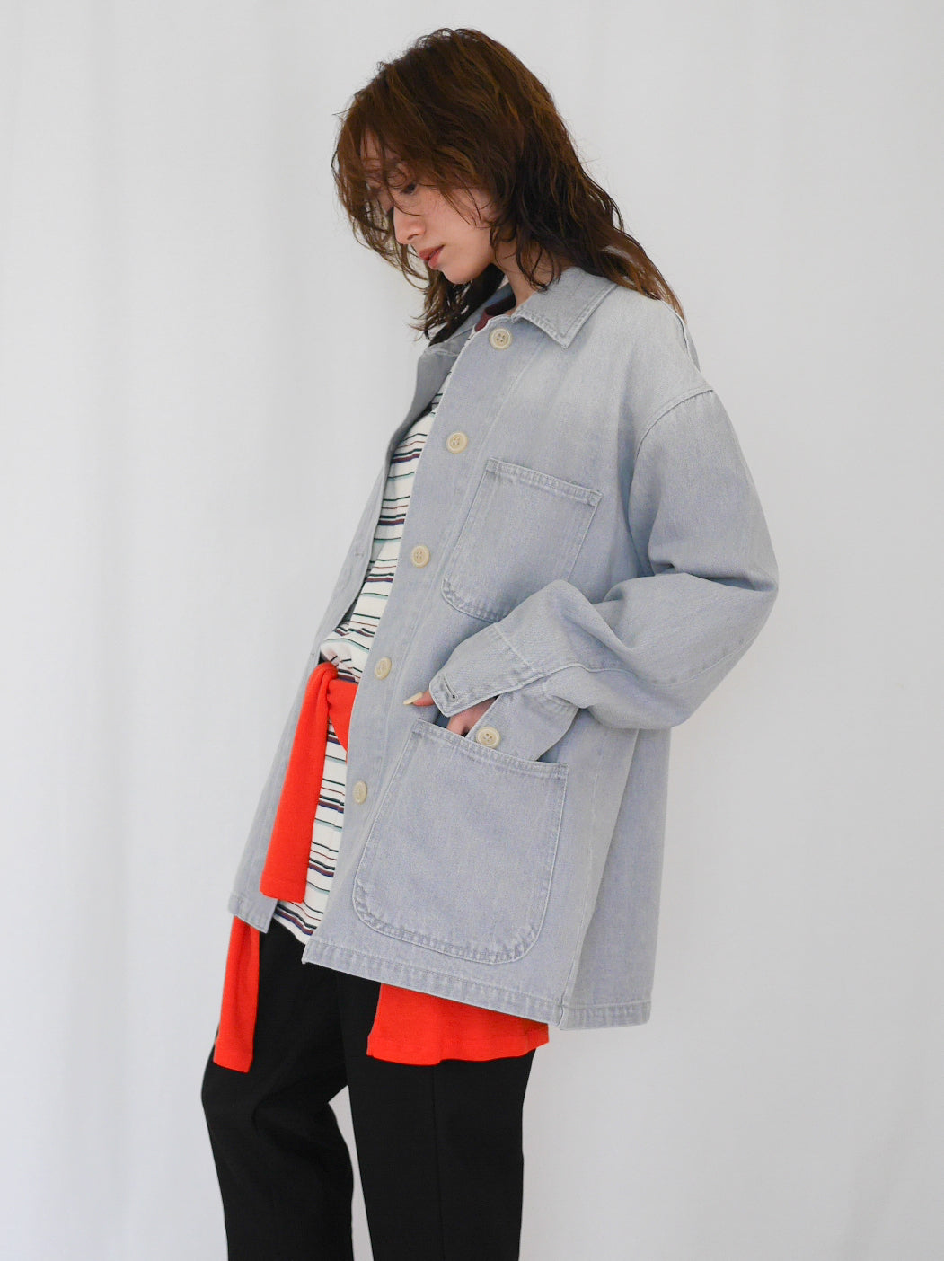 Gray wash denim カバーオール