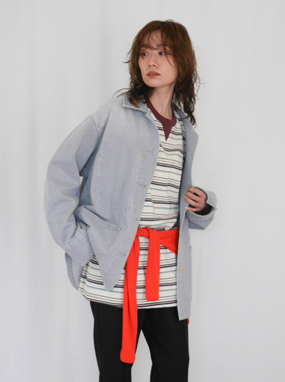 Gray wash denim カバーオール