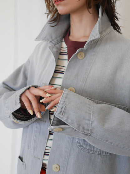 Gray wash denim カバーオール