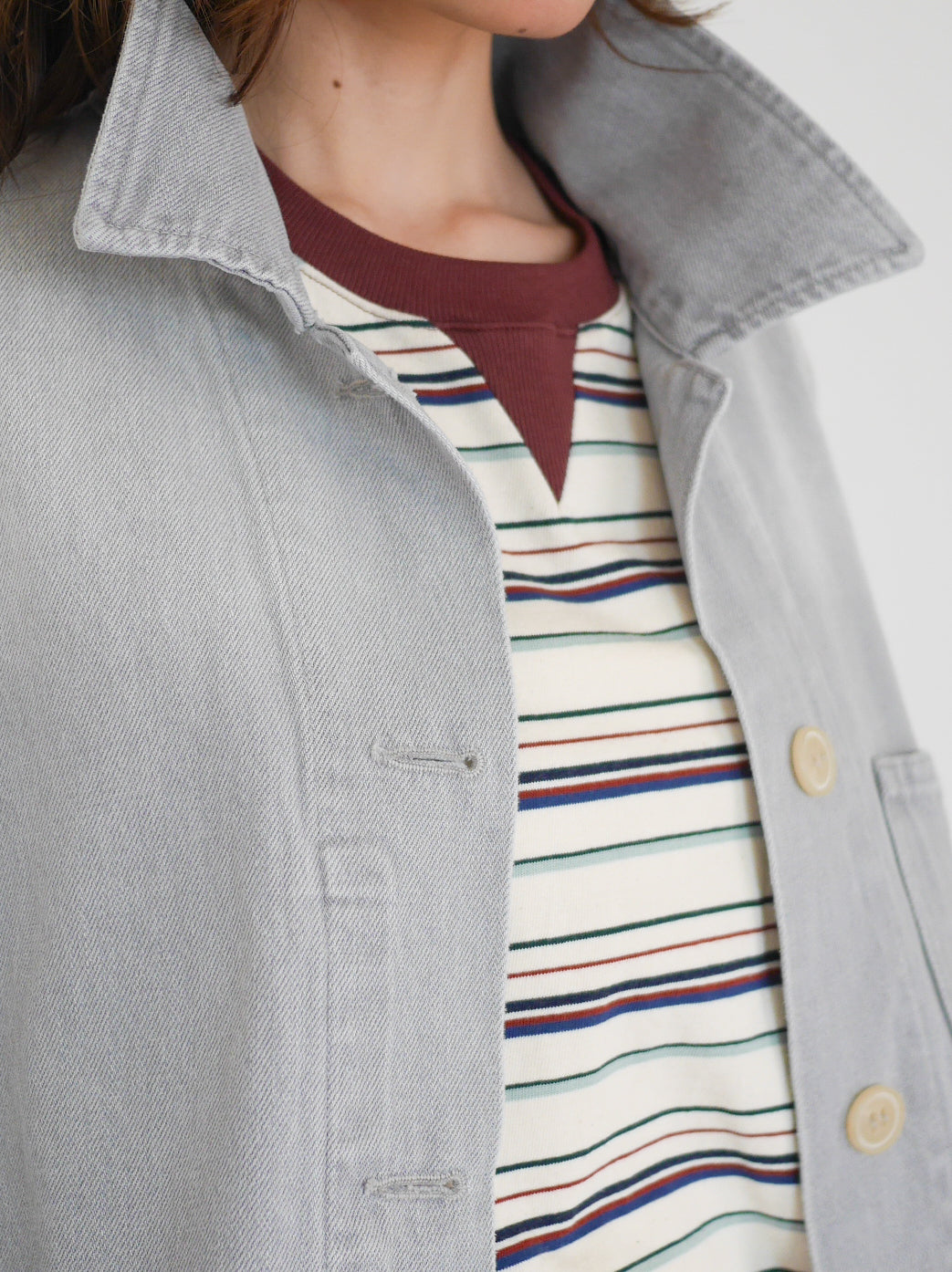 Gray wash denim カバーオール