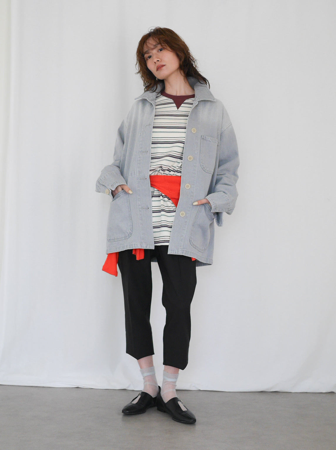 Gray wash denim カバーオール