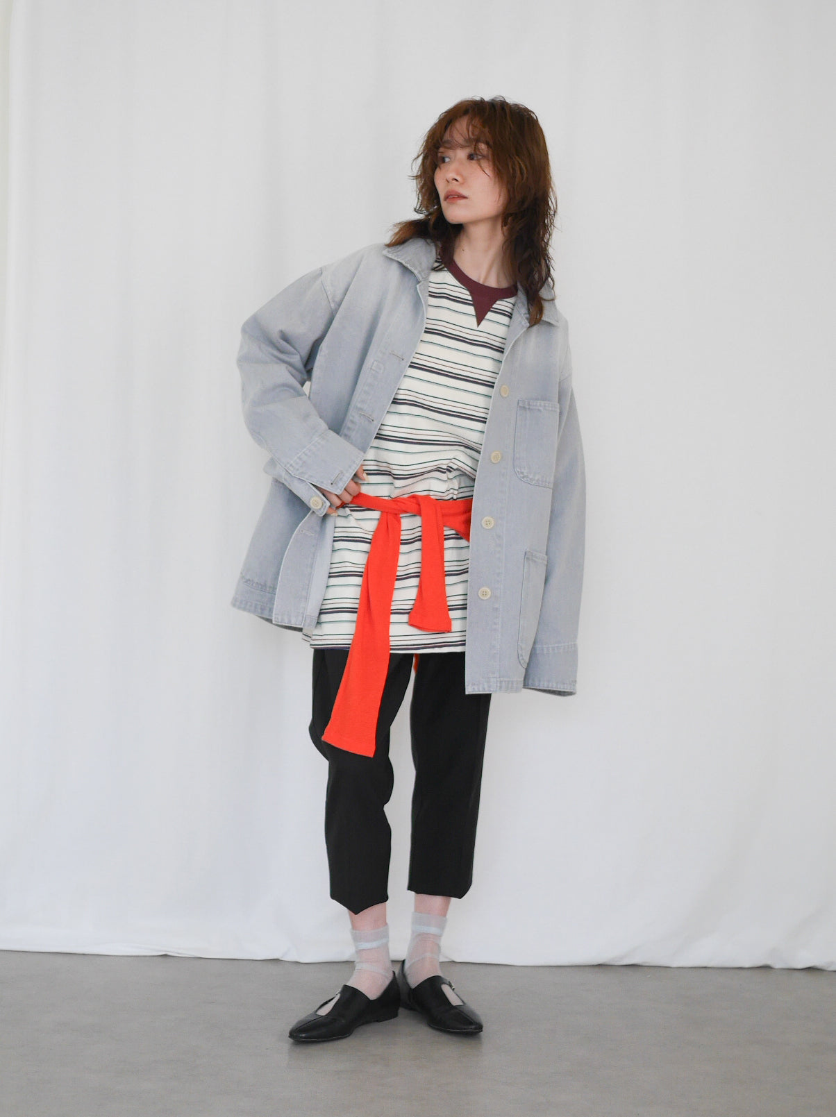 Gray wash denim カバーオール