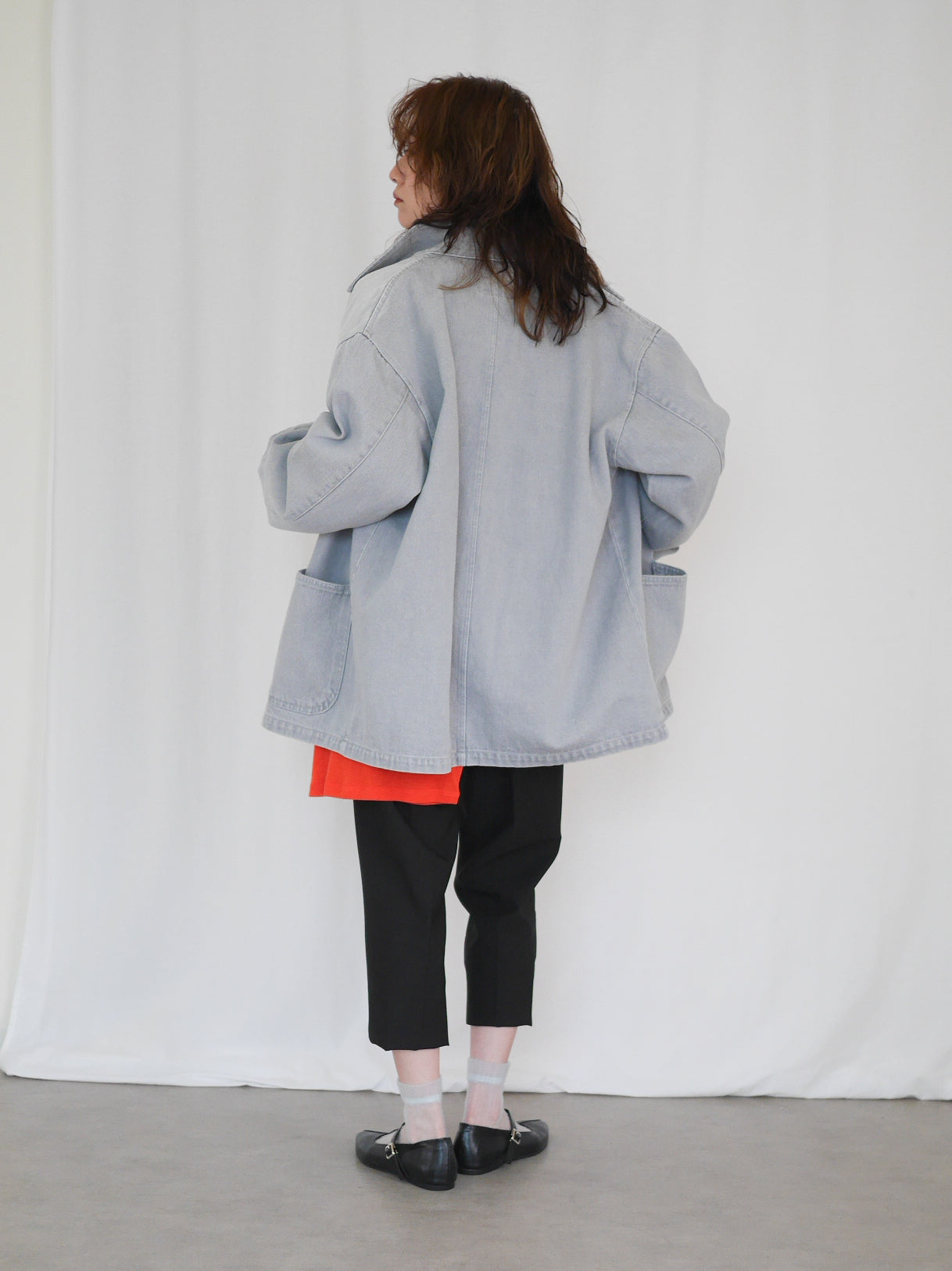 Gray wash denim カバーオール