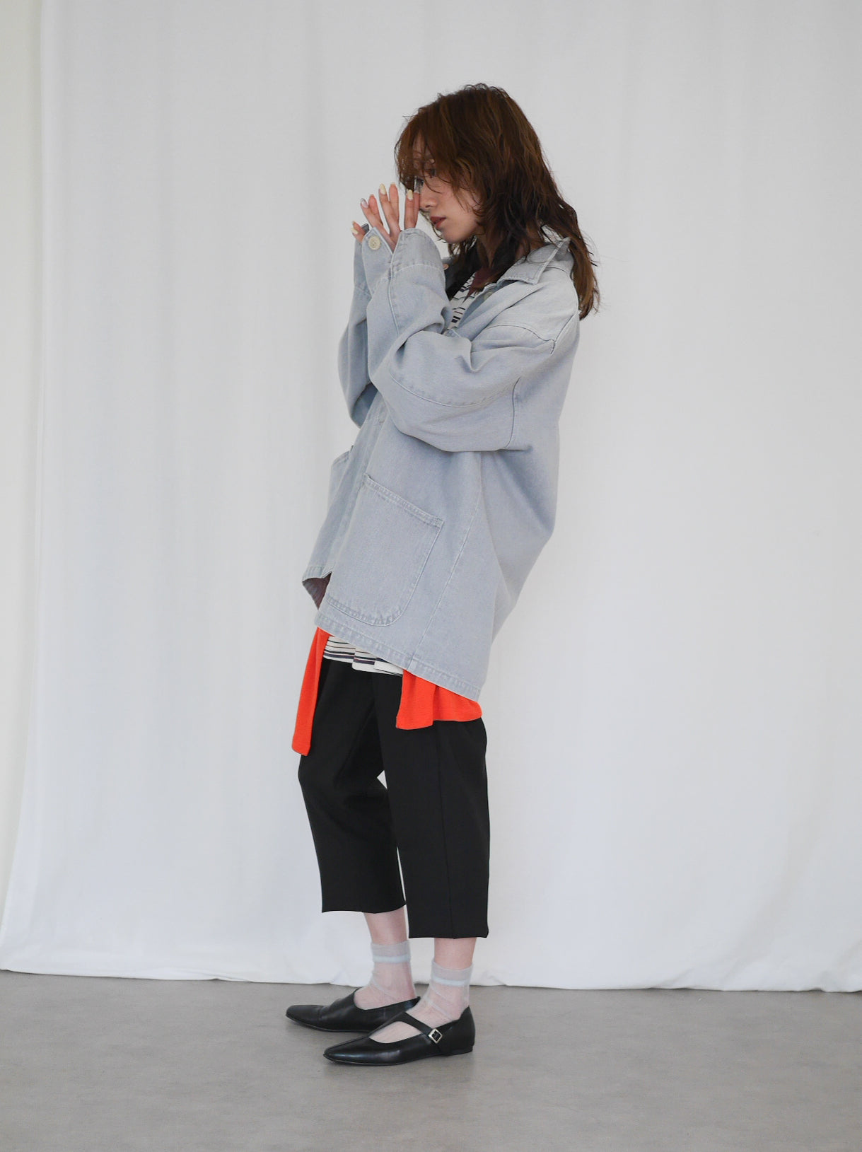 Gray wash denim カバーオール