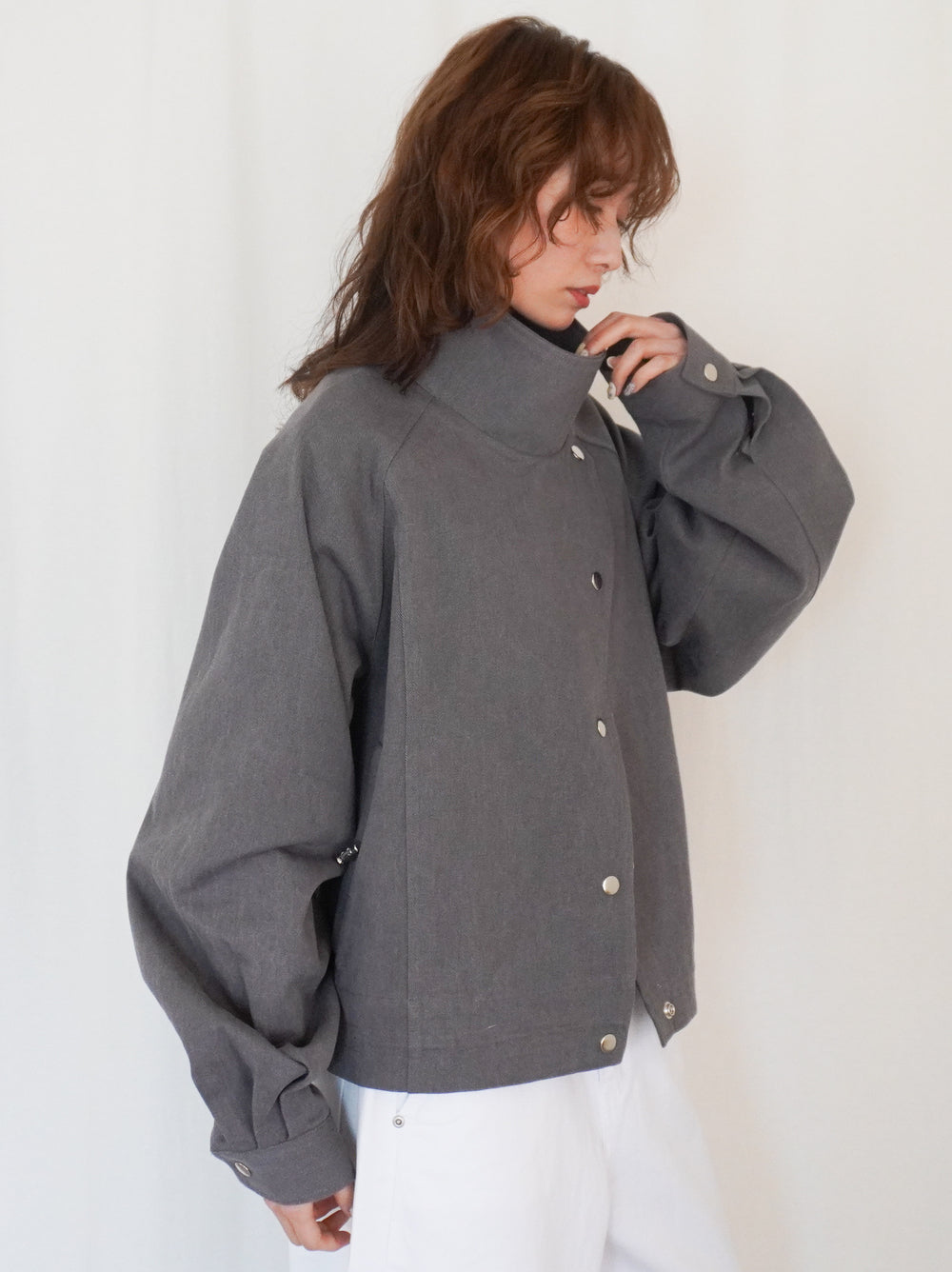 Drawstring スタンドカラーショートトラックジャケット