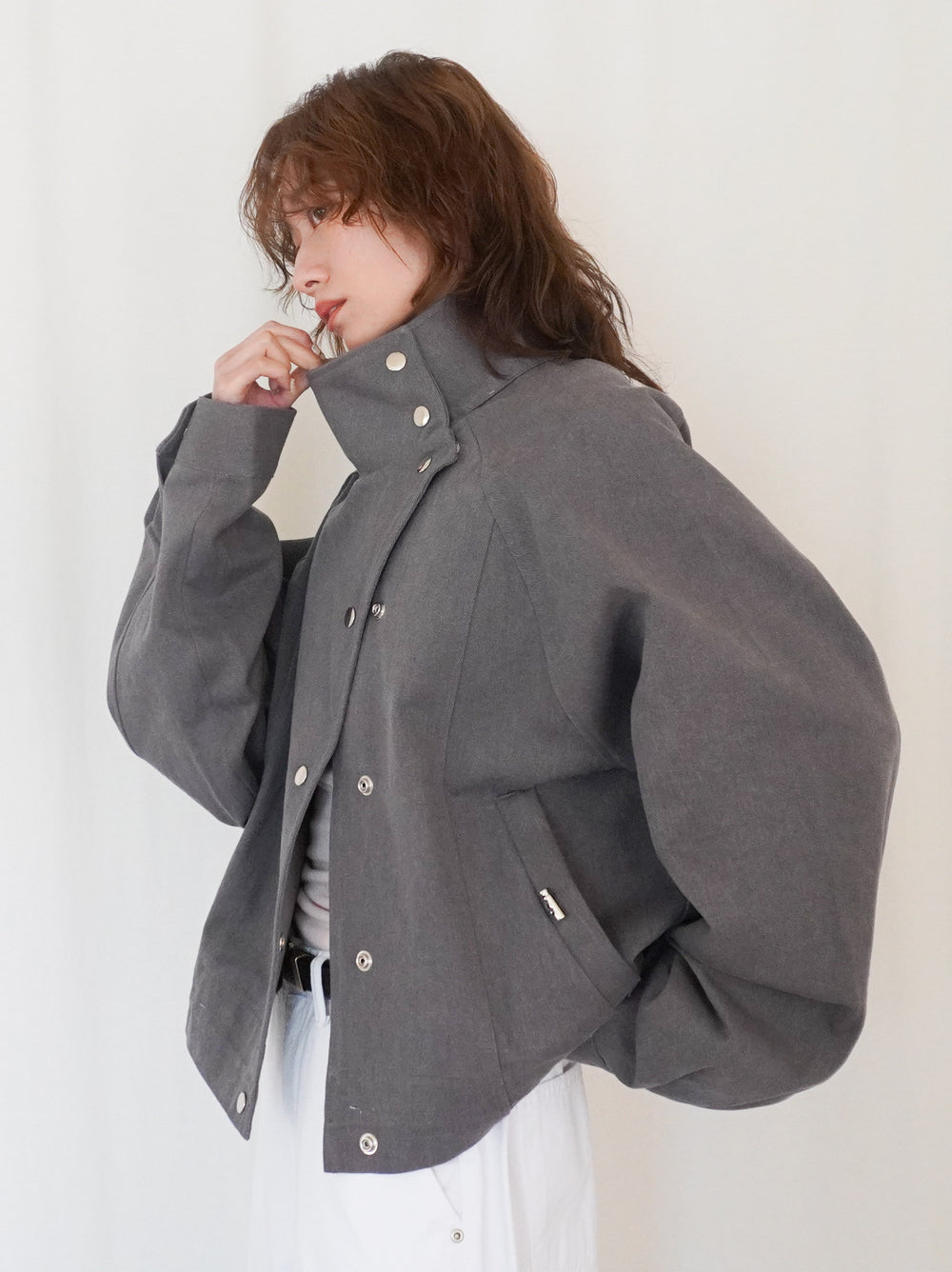 Drawstring スタンドカラーショートトラックジャケット