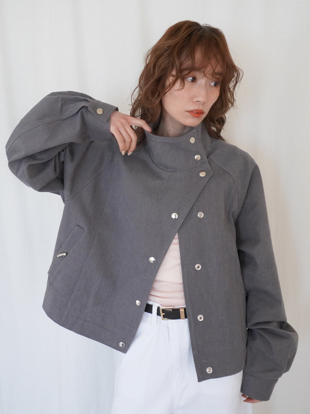 Drawstring スタンドカラーショートトラックジャケット
