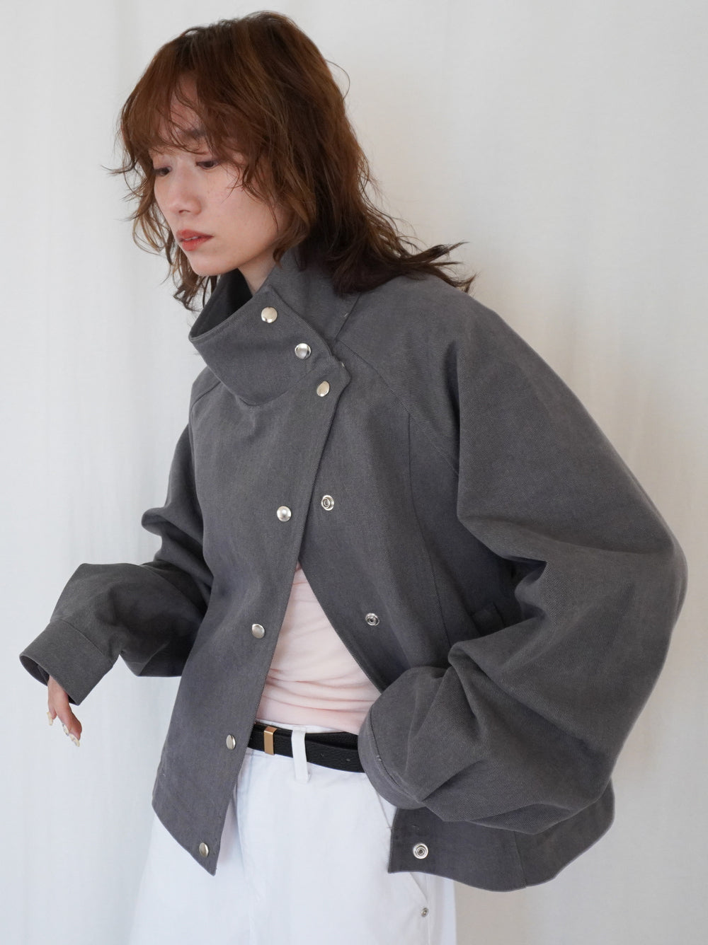 Drawstring スタンドカラーショートトラックジャケット
