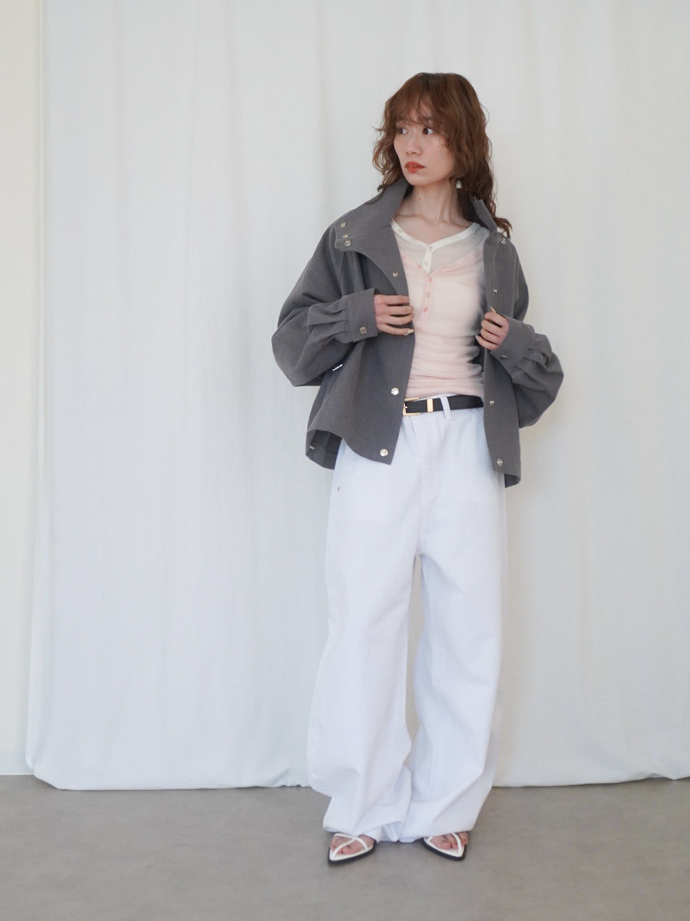 Drawstring スタンドカラーショートトラックジャケット