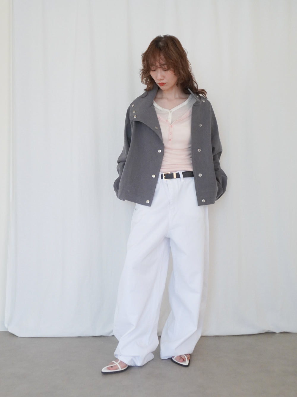 Drawstring スタンドカラーショートトラックジャケット
