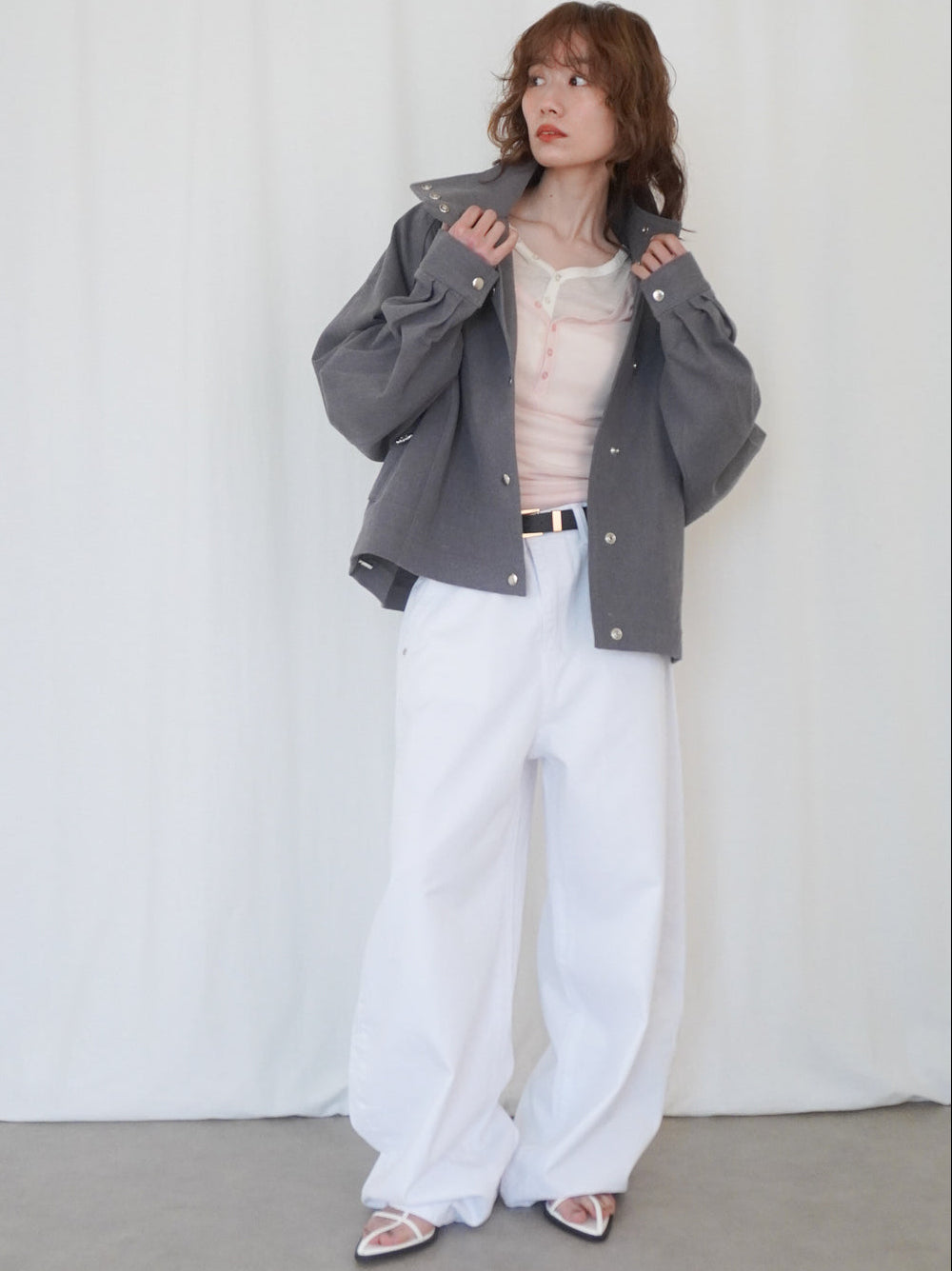 Drawstring スタンドカラーショートトラックジャケット