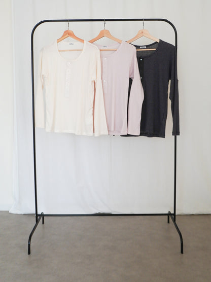 Eyelet pointelle 2WAYロールアップヘンリートップス