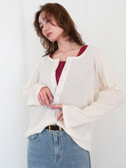 Eyelet pointelle 2WAYロールアップヘンリートップス