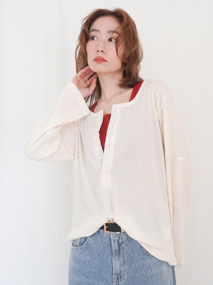 Eyelet pointelle 2WAYロールアップヘンリートップス