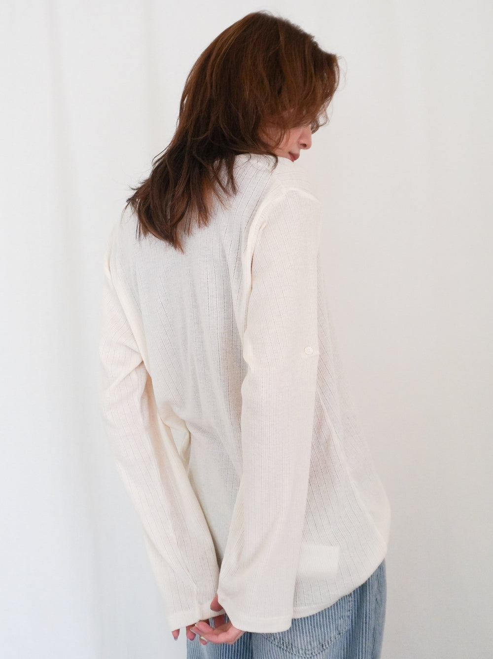 Eyelet pointelle 2WAYロールアップヘンリートップス