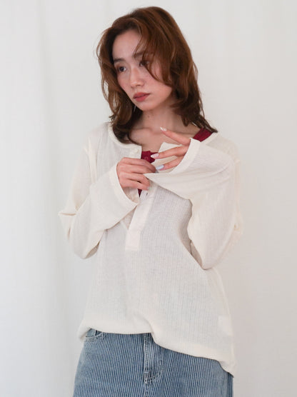 Eyelet pointelle 2WAYロールアップヘンリートップス