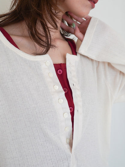 Eyelet pointelle 2WAYロールアップヘンリートップス